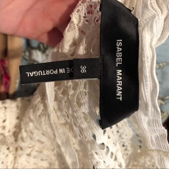 Isabel Marant Cream Open Knit Long Sleeve Blouse Womens S Lace Sheer Cottage - Picture 7 of 7